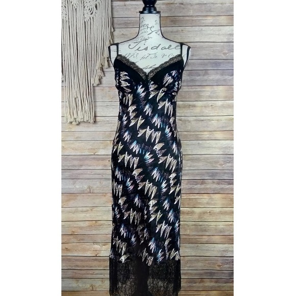 Diane Von Furstenberg | ‘Margarit’ Silk Sheer Lace Trim Slip Stretch Midi Dress - Picture 2 of 8